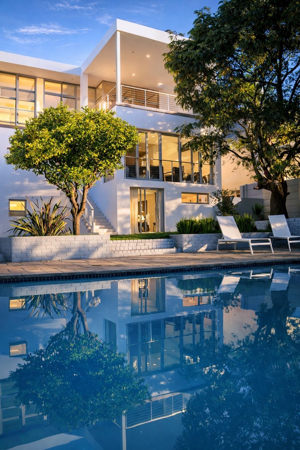 The Uvuyo Suites estate and pool at golden hour, Camps Bay